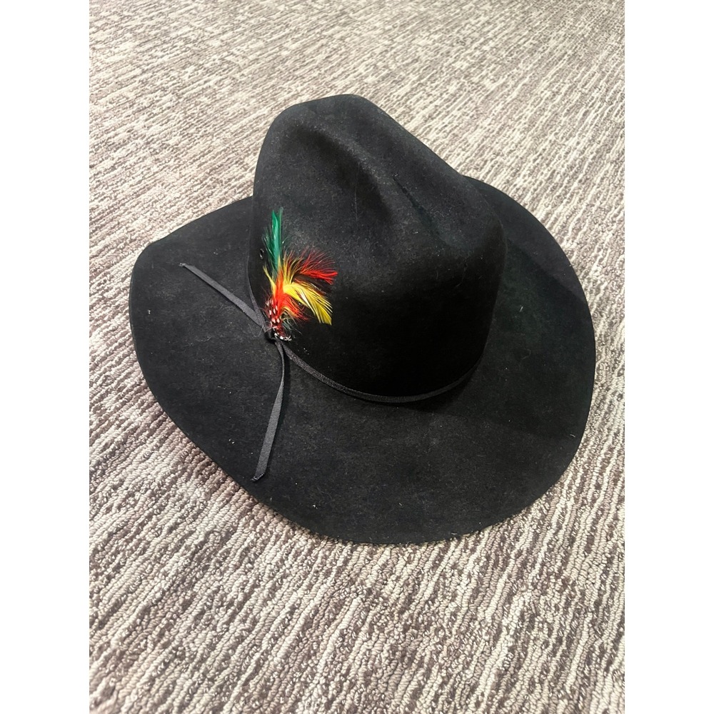 Turner Hat Company The Old West Black Wool Cowboy Hat with Feather Detail Mens M
